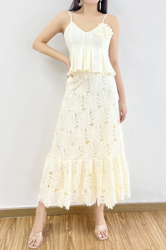 Apricot Embroidered skirt set