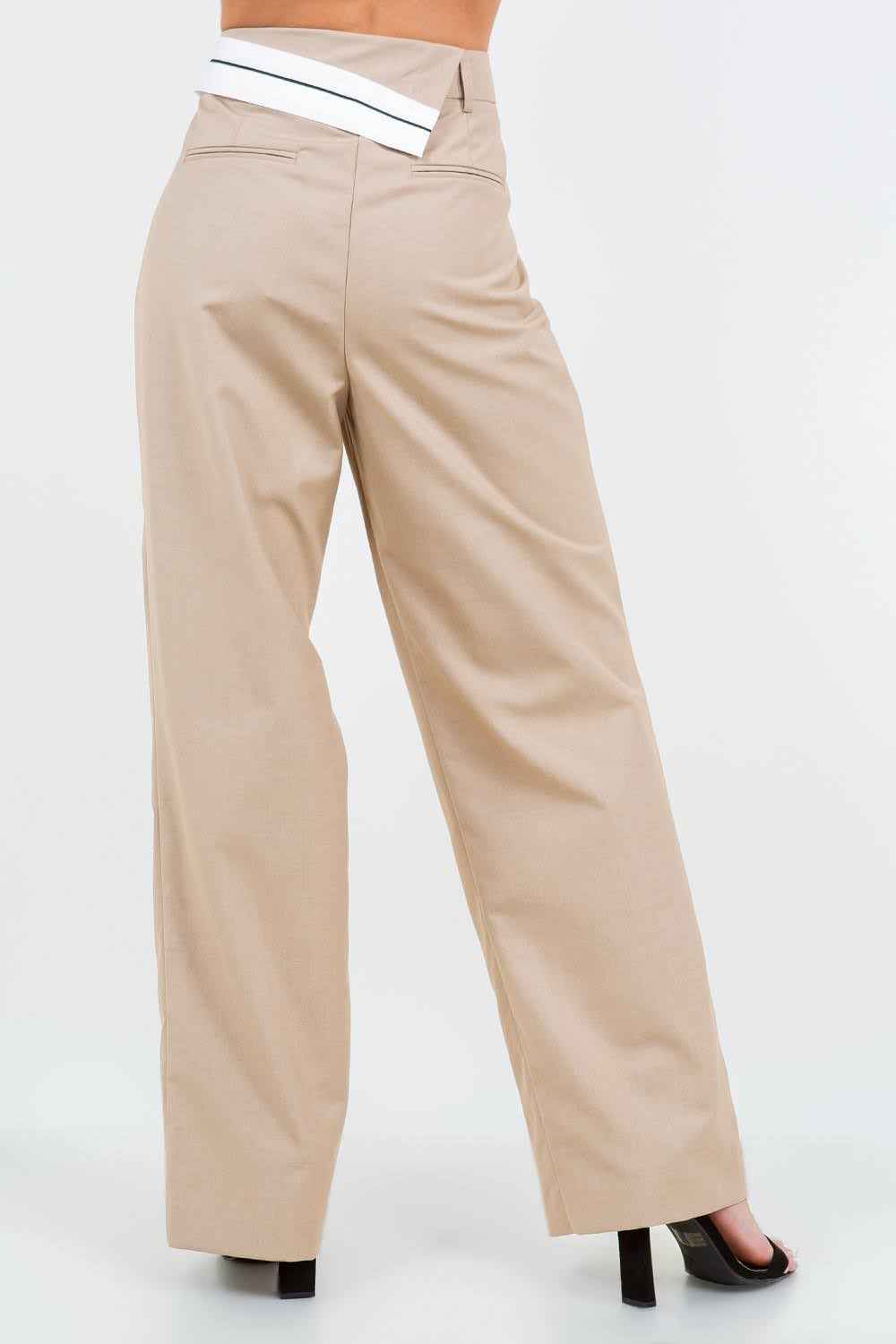 Double -waistband kaki pants