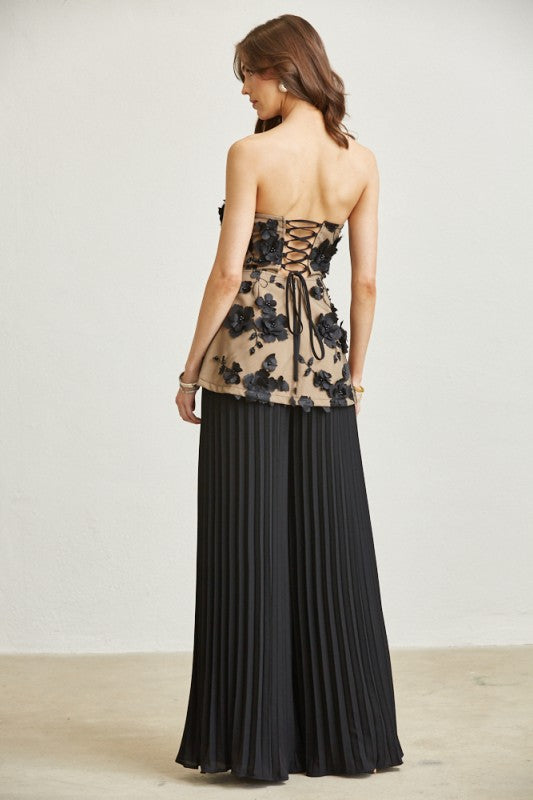 Strapless floral black set