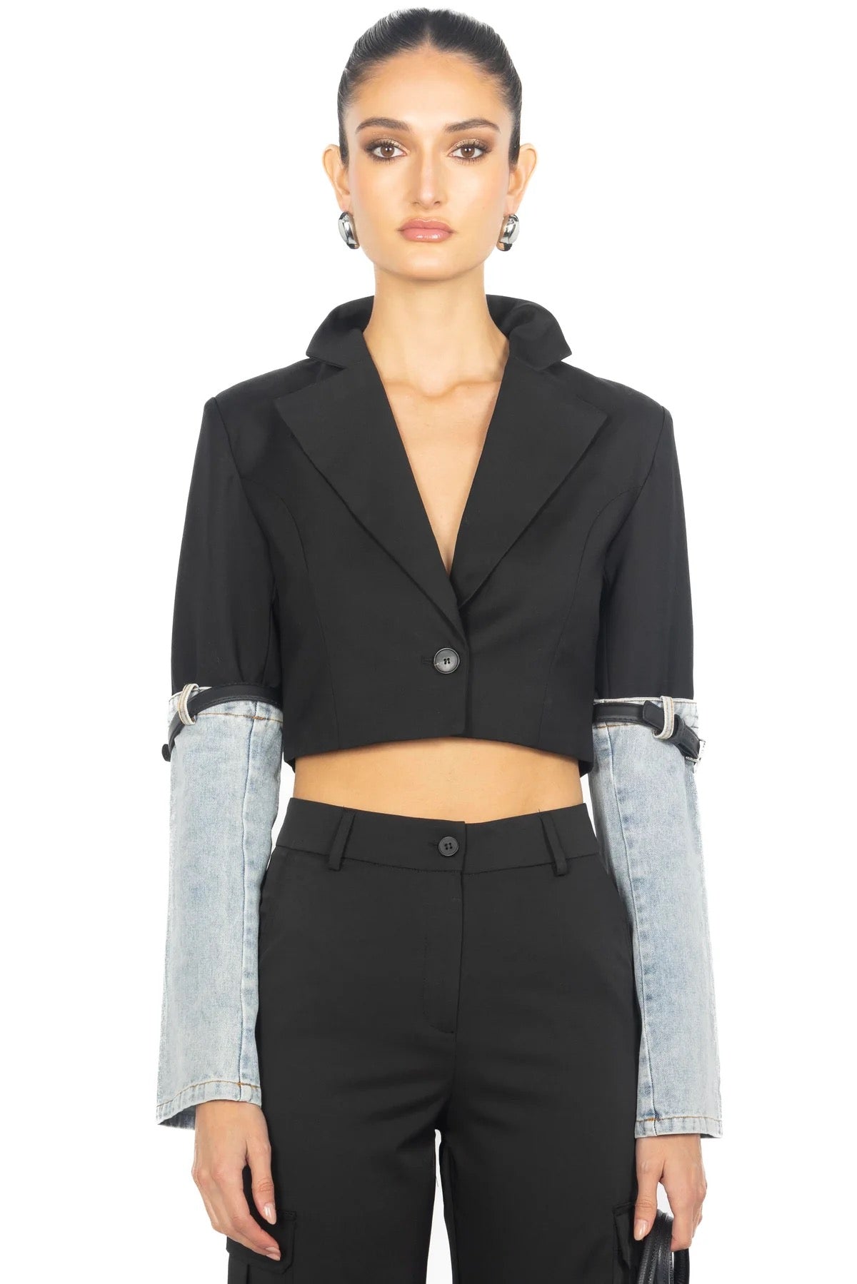 Jacket with denim sleeves