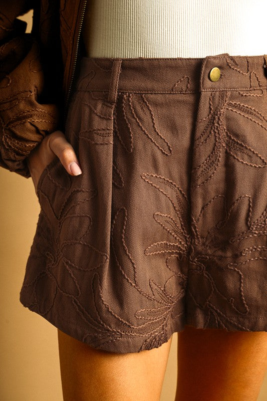 Embroidery Denim Brown set