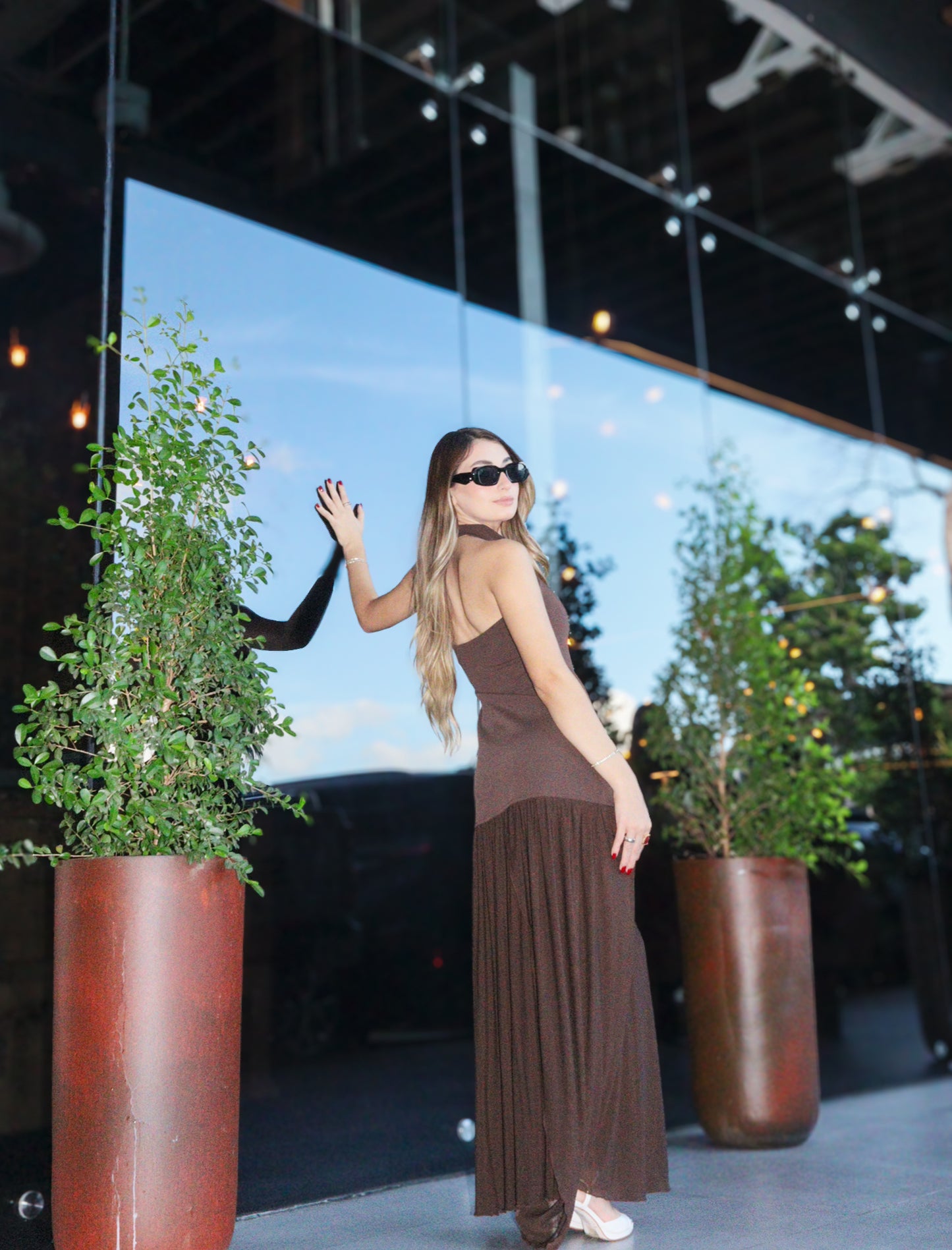 Mesh chocolate maxi dress