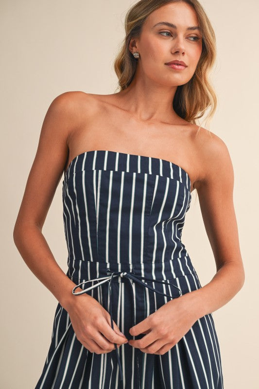 Strapless Wide leg striped Jumsuit
