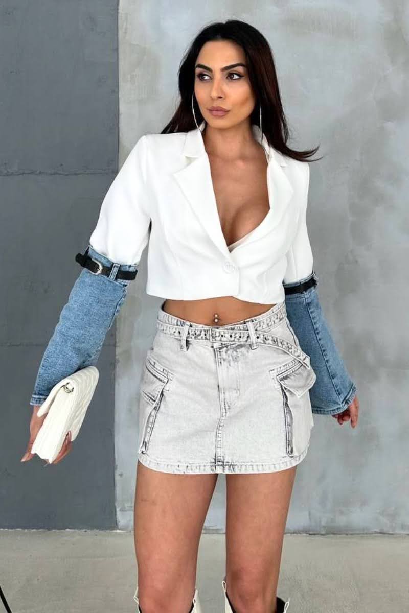 Jacket with denim sleeves