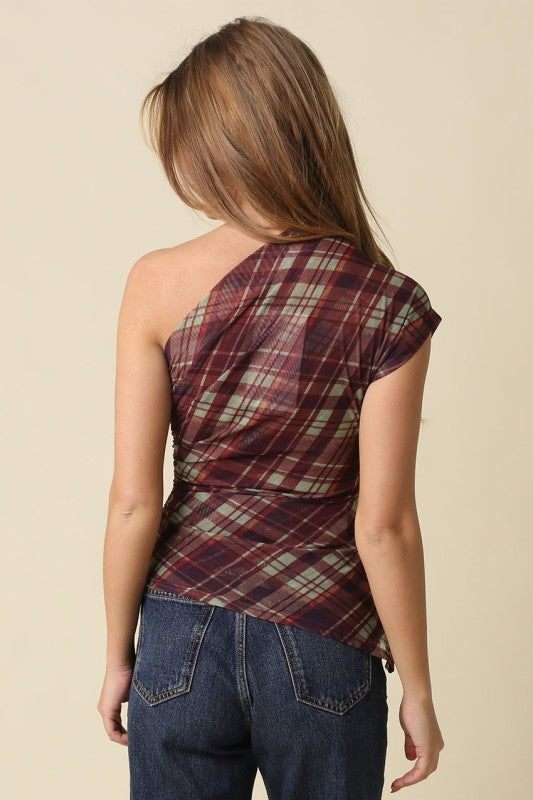 Asymmetrical plaid top