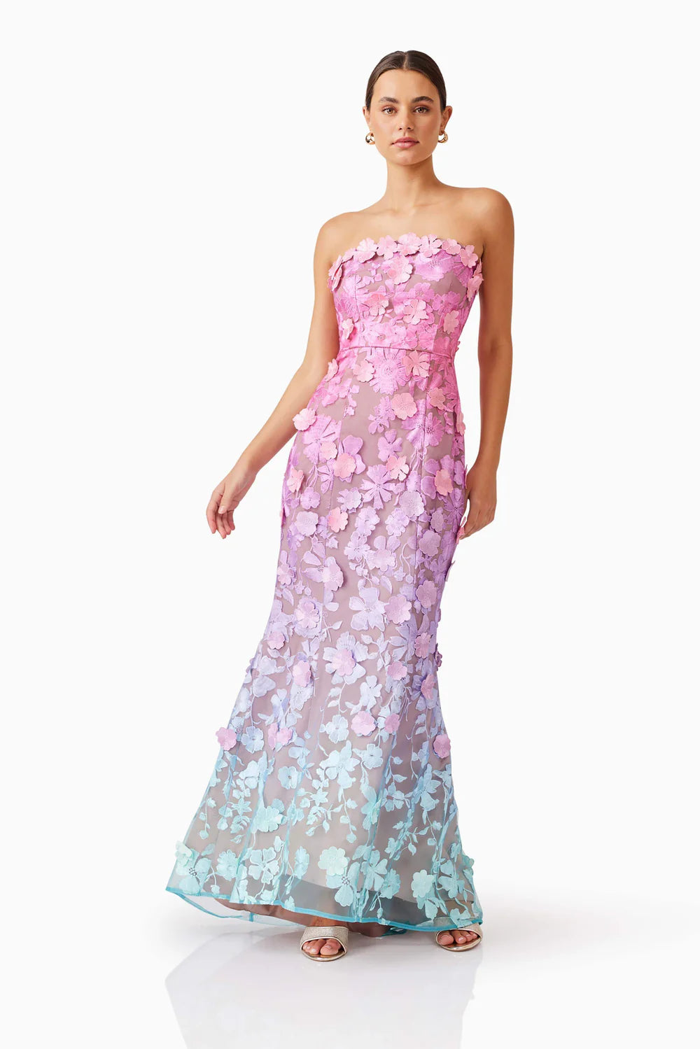 Lia Floral strapless maxi dress