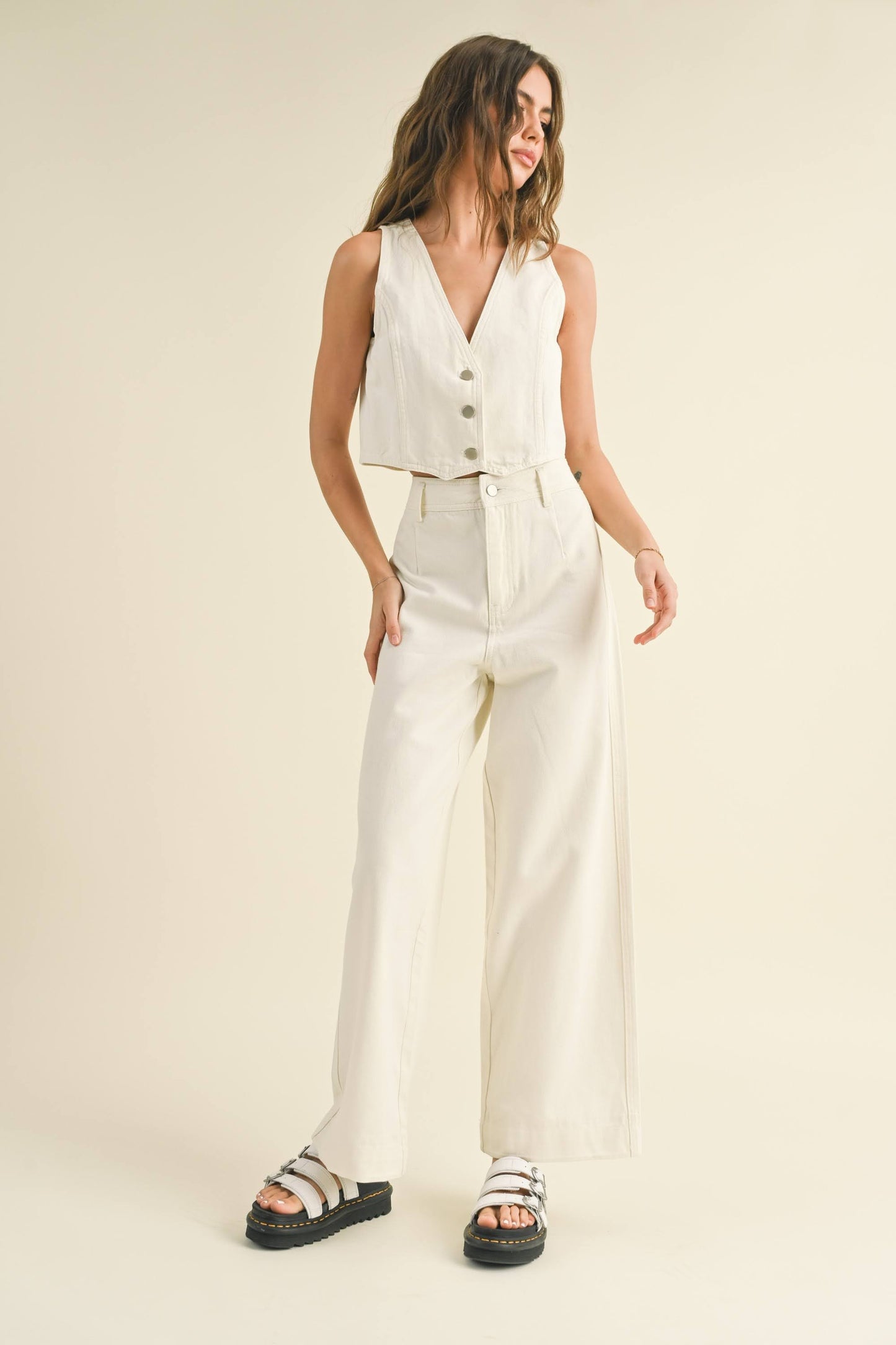 Denim white vest set