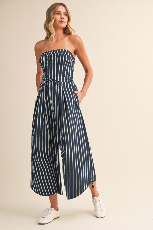 Strapless Wide leg striped Jumsuit