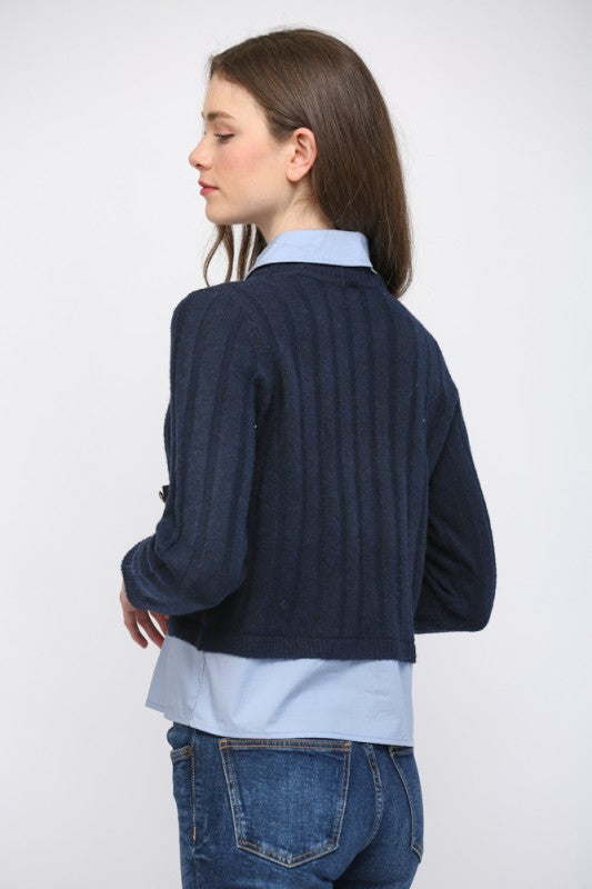 Sweater pocket denim detail