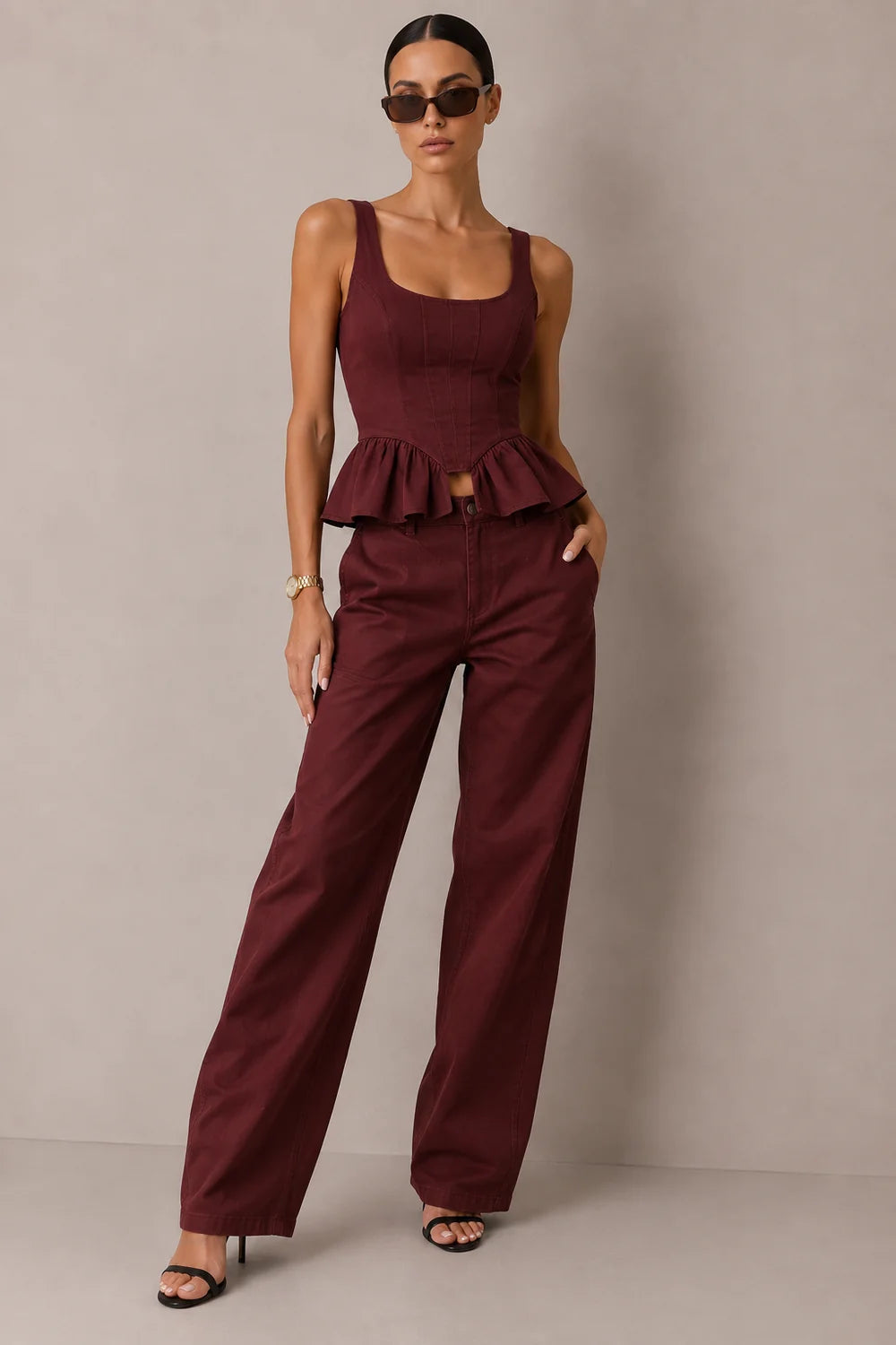 Peplum top and Barrel pants set