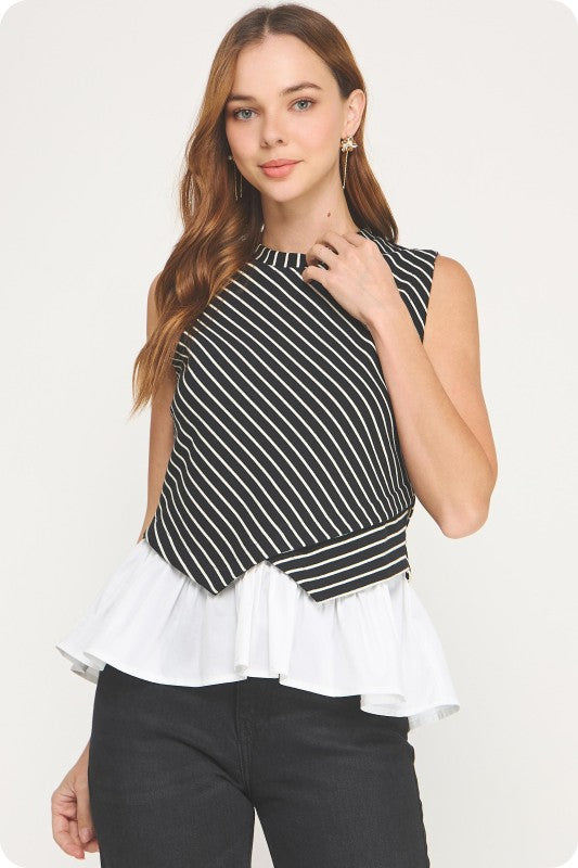 Striped black & white top