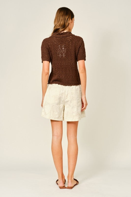 Collared knit cardigan