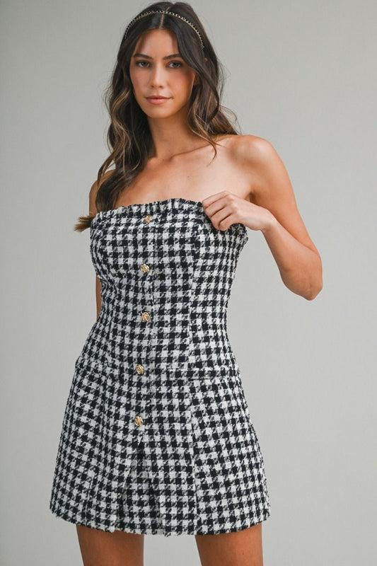 Strapless plaid dress