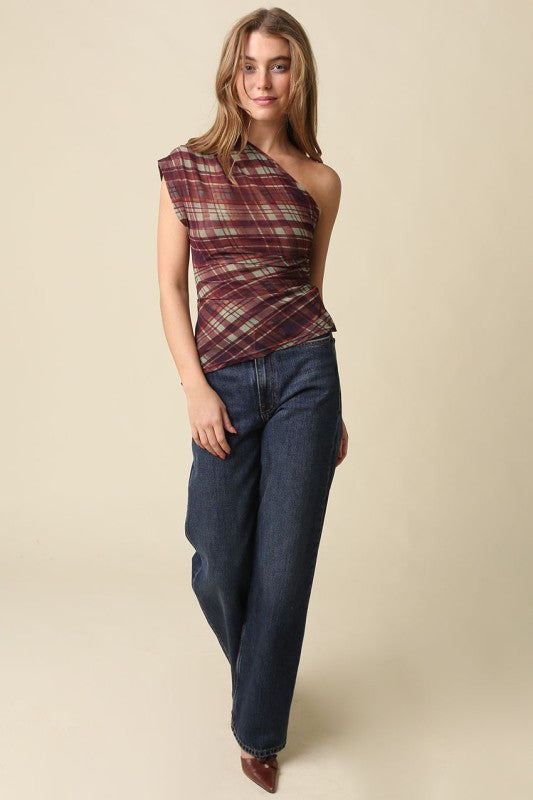 Asymmetrical plaid top