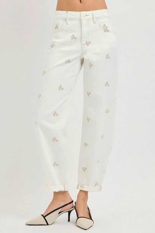 Embroidery barrel jeans