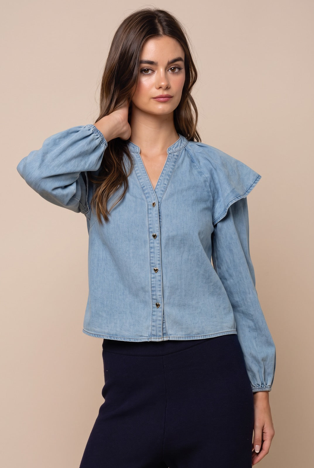 denim blouse with a cape
