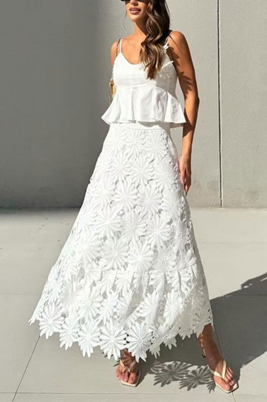Apricot Embroidered skirt set