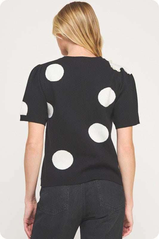 Polka dot  and pearl sweater