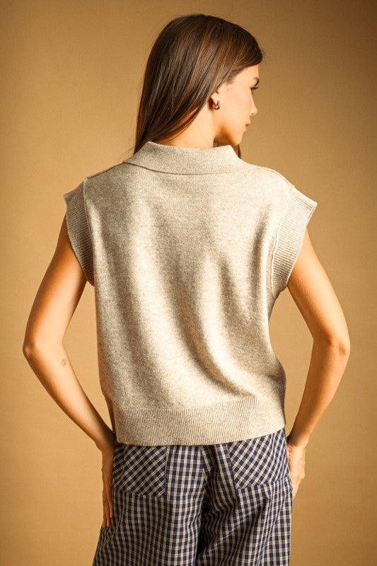 Sleeveless collared polo sweater top