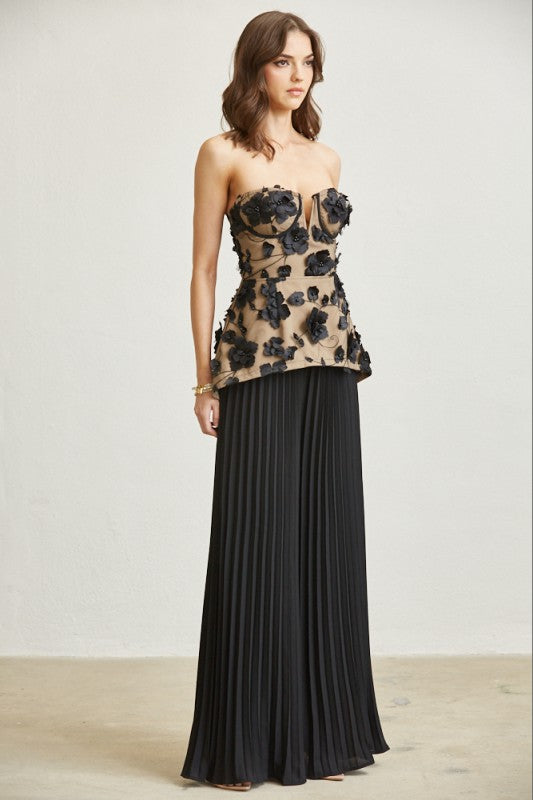 Strapless floral black set