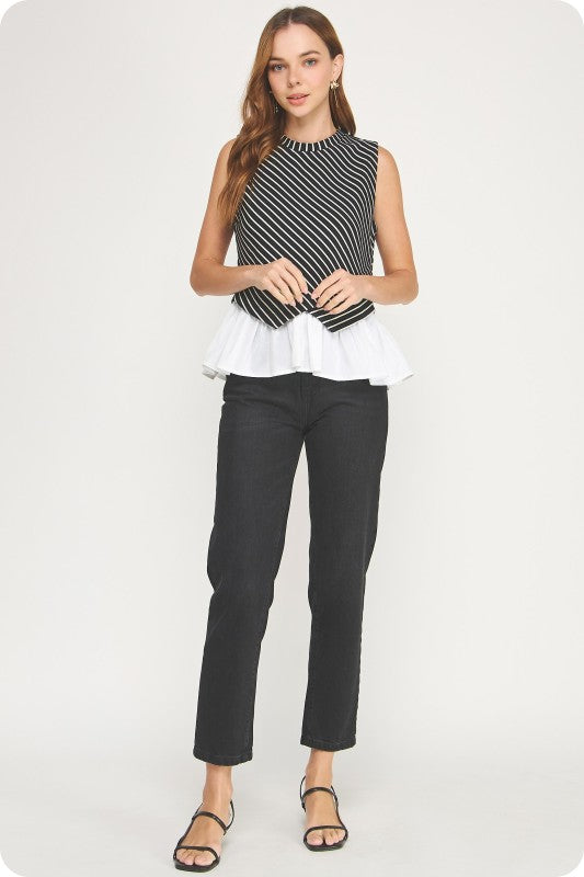 Striped black & white top