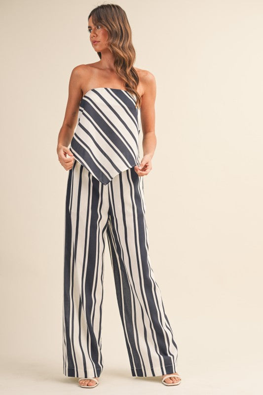 Navy blue strapless striped set