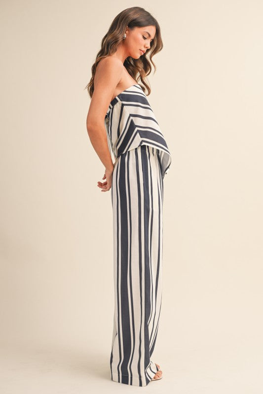 Navy blue strapless striped set