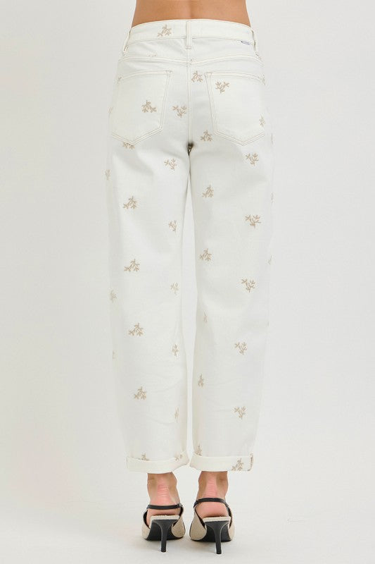 Embroidery barrel jeans