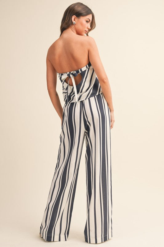Navy blue strapless striped set