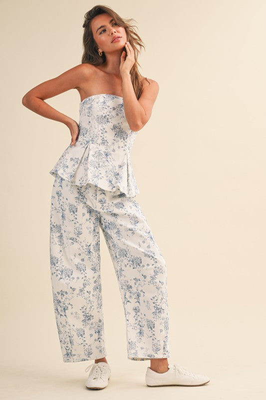 Floral baby blue Denim set