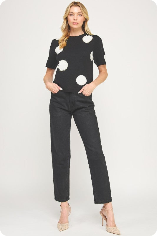 Polka dot  and pearl sweater