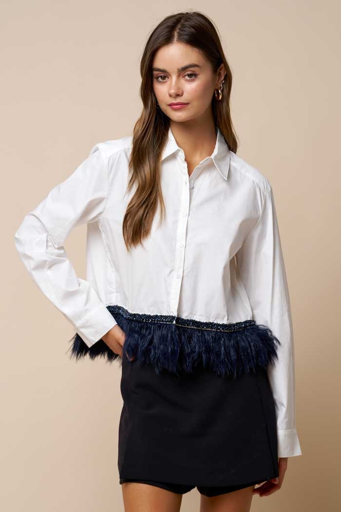 long-sleeve shirt with fringe