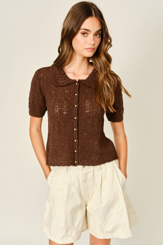 Collared knit cardigan