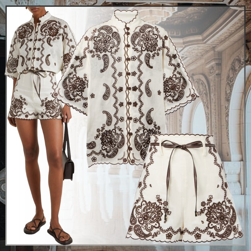 Embroidered short set
