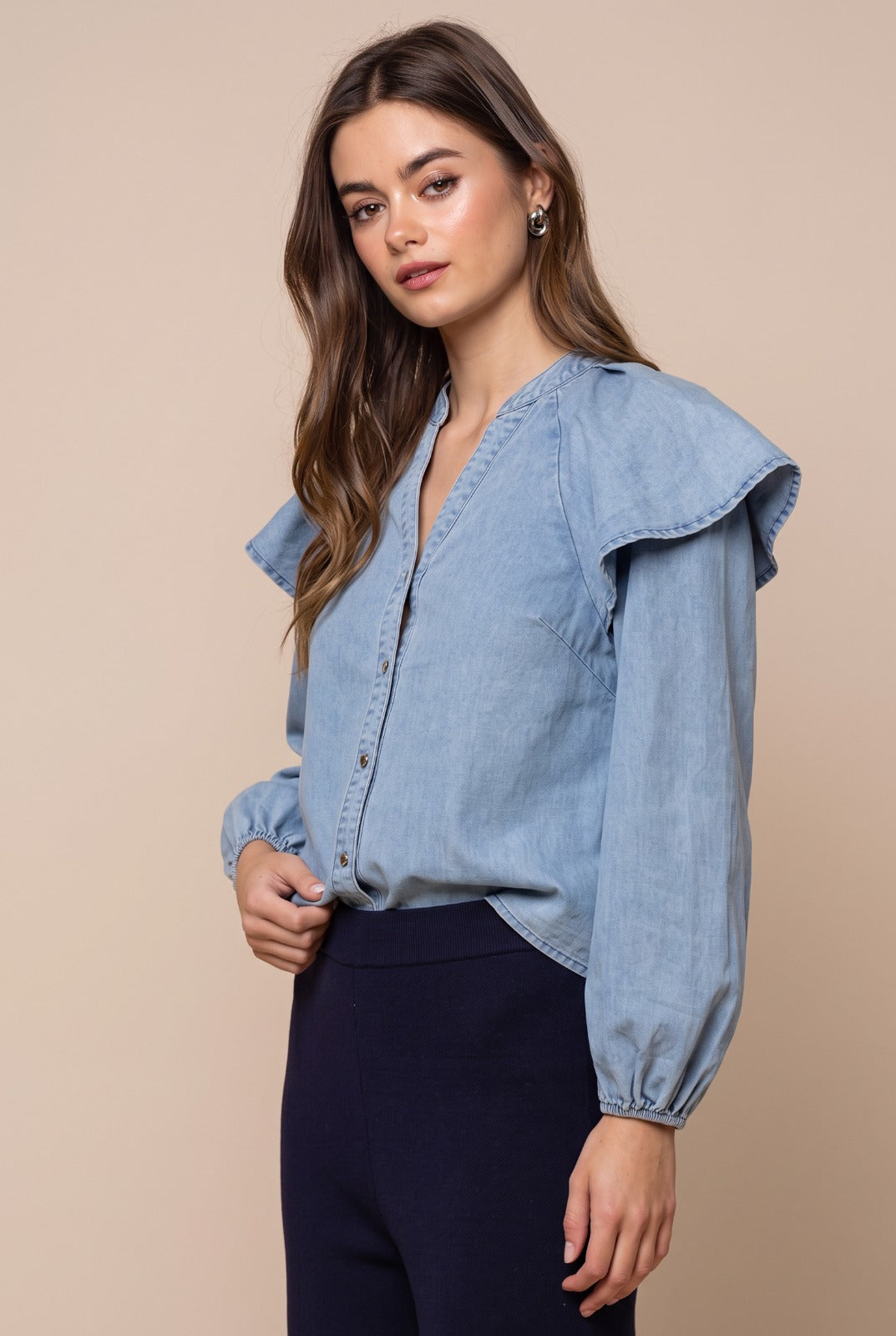 denim blouse with a cape