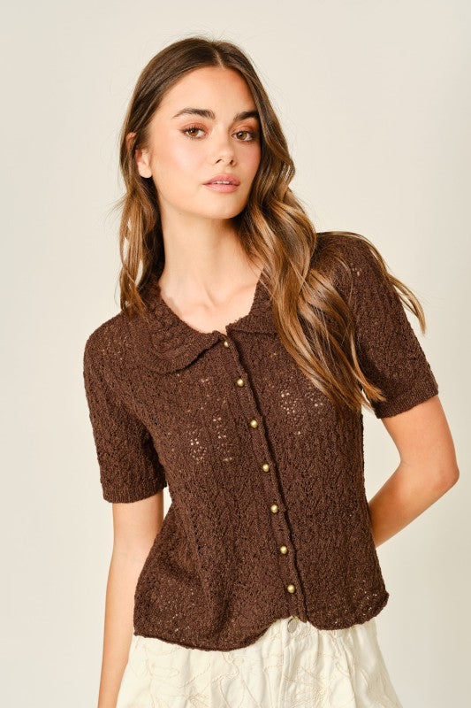 Collared knit cardigan