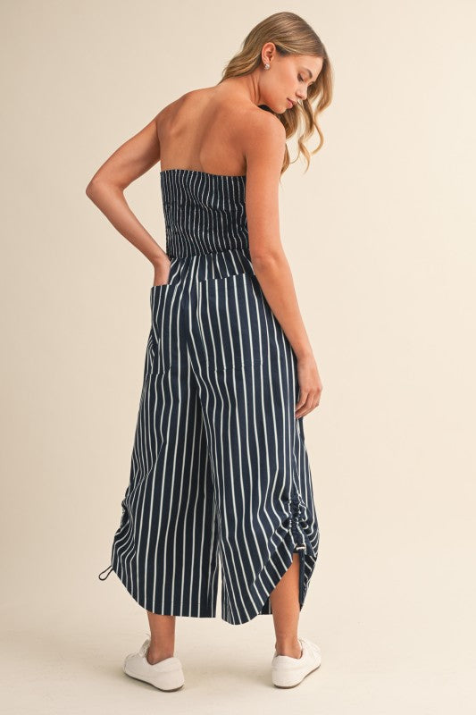 Strapless Wide leg striped Jumsuit