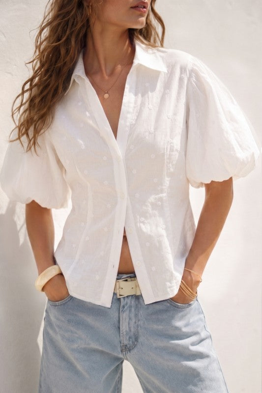 white embroidered shirt