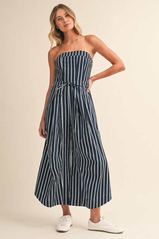 Strapless Wide leg striped Jumsuit
