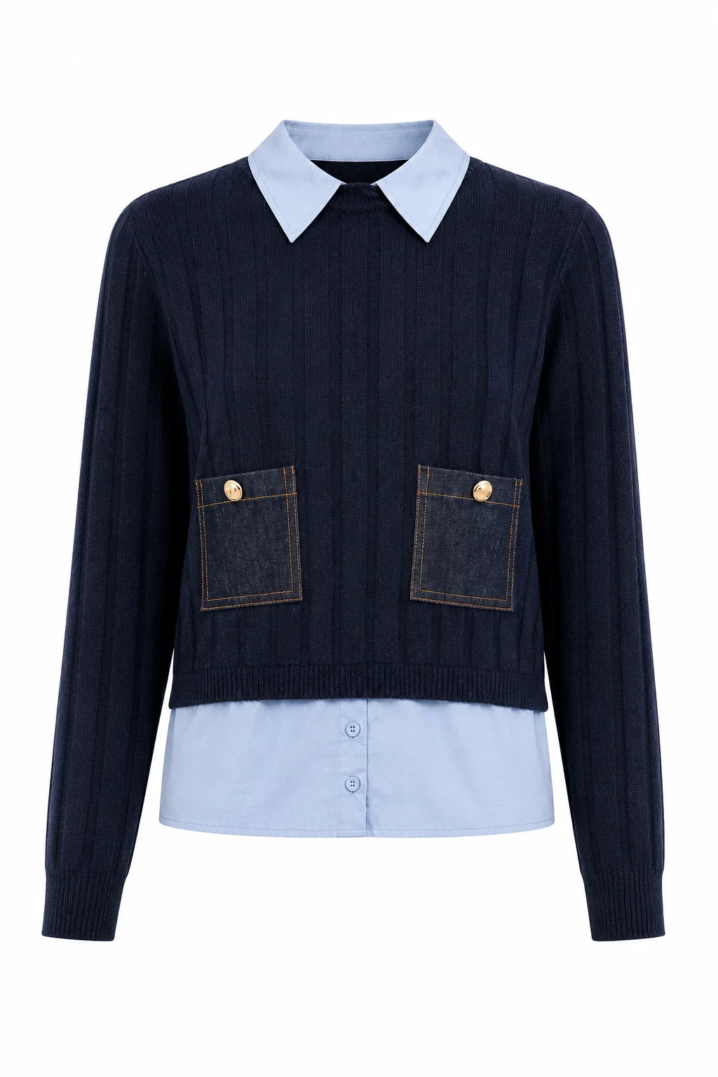 Sweater pocket denim detail