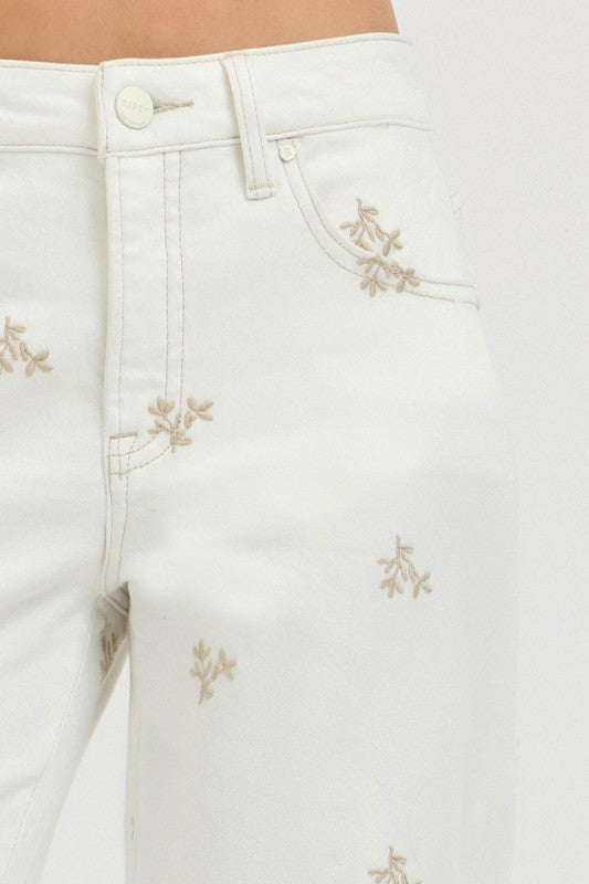 Embroidery barrel jeans