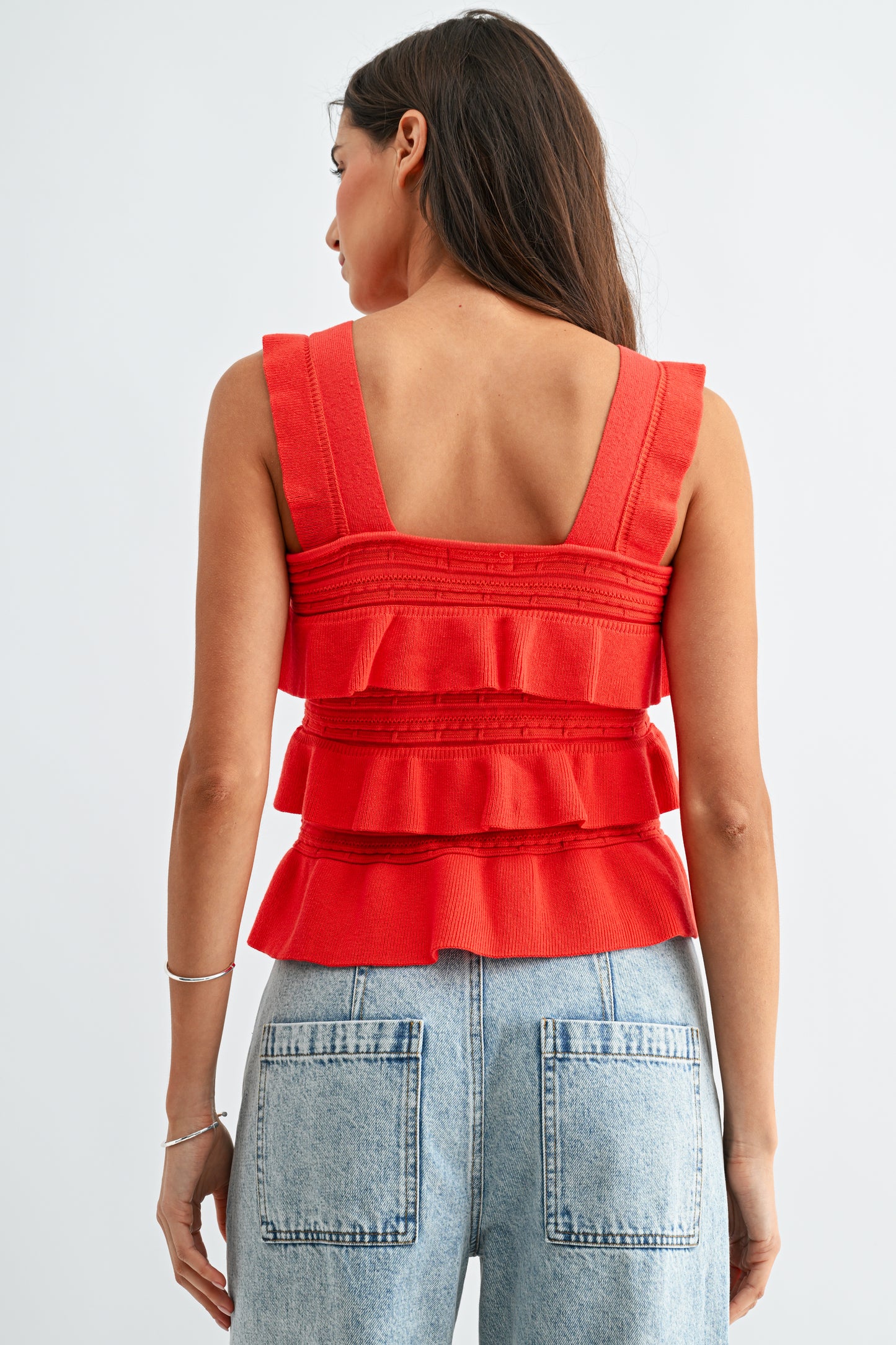 Red Ruffled knit top