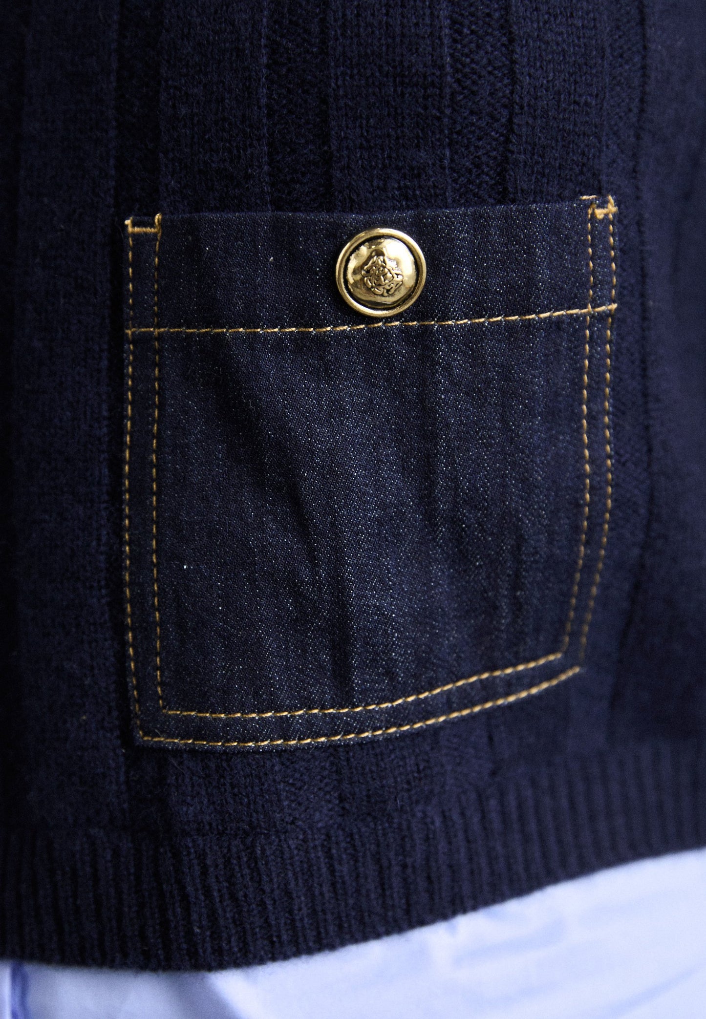 Sweater pocket denim detail