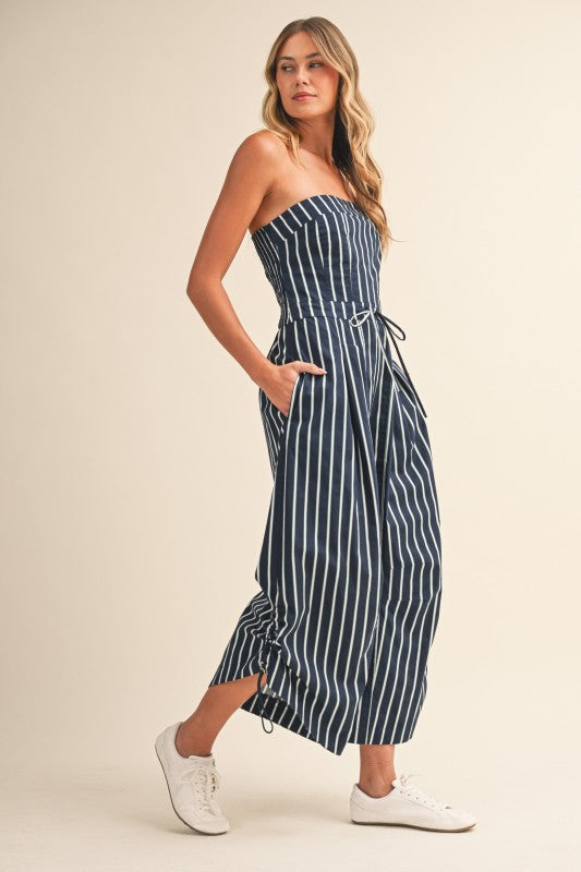 Strapless Wide leg striped Jumsuit