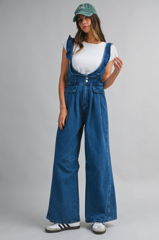Denim Ruffle Overalls