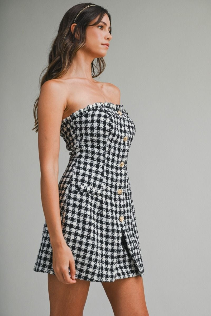 Strapless plaid dress