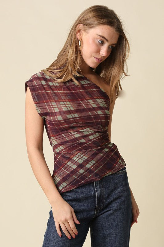 Asymmetrical plaid top