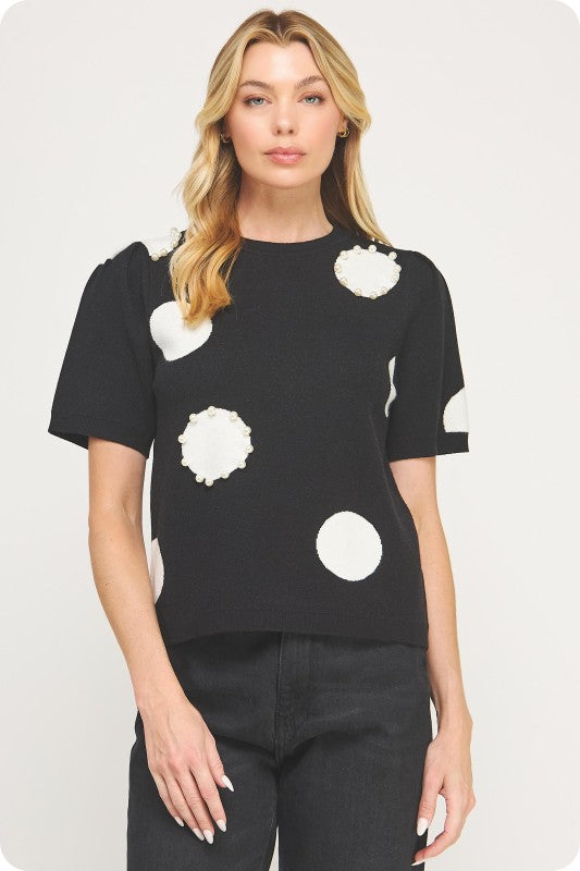 Polka dot  and pearl sweater